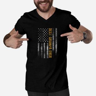 Mens Best Grumpa Ever American Flag Fathers Day Gifts Men V-Neck Tshirt
