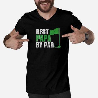 Mens Best Papa By Par Funny Golf Shirt Fathers Day Grandpa Gift Men V-Neck Tshirt - Seseable