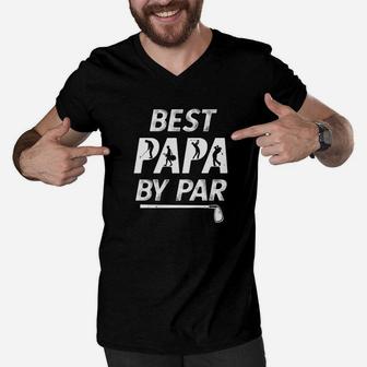 Mens Best Papa By Par Mens Golf Pun Fathers Day Funny Gift Premium Men V-Neck Tshirt - Seseable