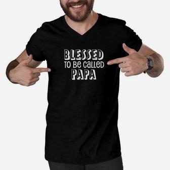 Mens Blessed To Be Called Papa Gift For Dads Men V-Neck Tshirt - Seseable