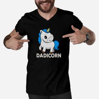 Mens Dadacorn Unicorn Dad Shirt Cool Fathers Day Gift Premium Men V-Neck Tshirt - Seseable