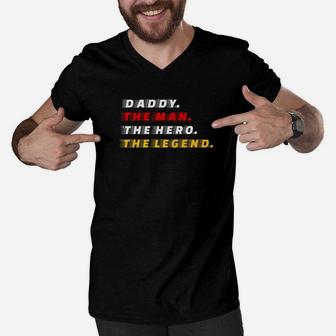 Mens Daddy Man Hero Legend Gift For Father Papa Daddy Men V-Neck Tshirt - Seseable