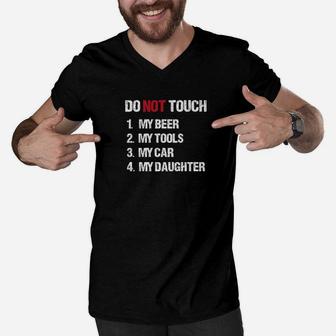 Mens Do Not Touch My Daughter Funny Fathers Day Celebration Gift Premium Men V-Neck Tshirt - Seseable