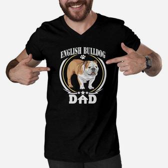 Mens English Bulldog Dad Men V-Neck Tshirt - Seseable