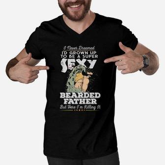 Mens Father Bearded Beard Dad, dad birthday gifts Men V-Neck Tshirt - Seseable