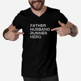 Mens Father Husband Runner Hero Inspirational Father Men V-Neck Tshirt - Seseable