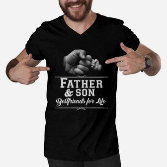 Mens Father Son Friends Fist Bump Men V-Neck Tshirt - Seseable
