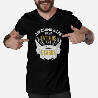 Mens Fathers Day Awesome Dads Have Tattoos And Beards Men V-Neck Tshirt - Seseable