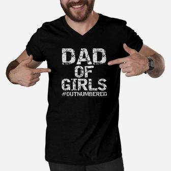 Mens Fathers Day Gift From Daughters Dad Of Girls Outnumbered Premium Men V-Neck Tshirt - Seseable