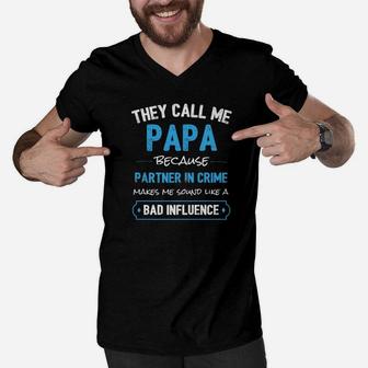 Mens Funny Grandpa Gifts Shirts Papa Partner In Crime Shirt Men V-Neck Tshirt - Seseable
