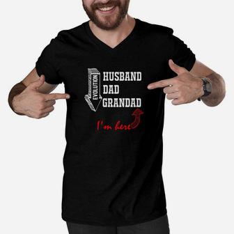 Mens Husband Dad Grandad Evolution Fathers Day Gift Idea Premium Men V-Neck Tshirt - Seseable