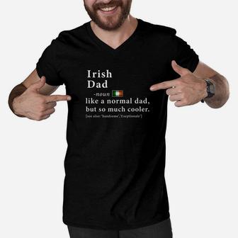Mens Irish Dad Definition Fathers Day Gift Flag Men V-Neck Tshirt - Seseable