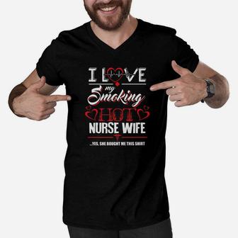 Mens Love My Nurse Wife Shirt For Dads And Husbands Men V-Neck Tshirt - Seseable