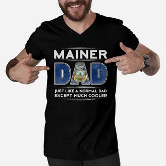 Mens Maine Dad Is Cooler Promoted To Daddy Men V-Neck Tshirt - Seseable