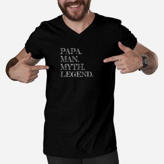 Mens Mens Papa Man Myth Legend Gift For Father Dad Daddy Men V-Neck Tshirt - Seseable