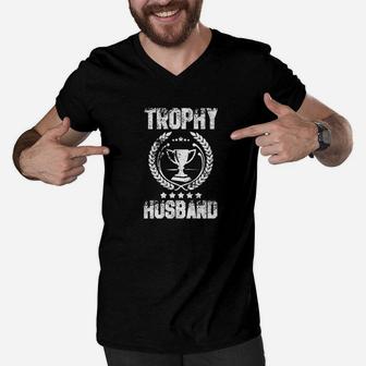 Mens Mens Trophy Husband Funny Fathers Day Men V-Neck Tshirt - Seseable