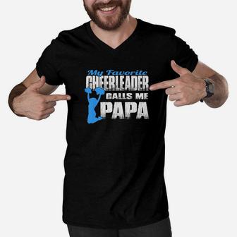 Mens My Favorite Cheerleader Calls Me Papa Cheer Papa Men V-Neck Tshirt - Seseable