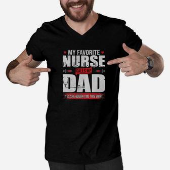 Mens My Favorite Nurse Calls Me Dad Fathers Day Gifts Premium Men V-Neck Tshirt - Seseable