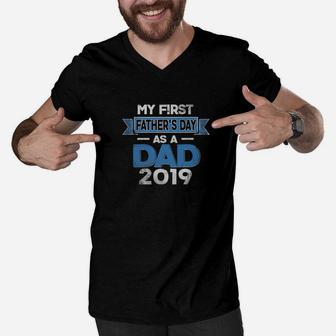 Mens My First Fathers Day As A Dad 2019 Fathes Day Gift Men V-Neck Tshirt - Seseable