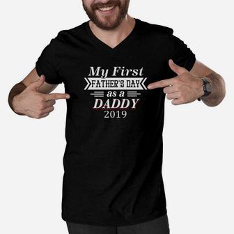 Mens My First Fathers Day As A Daddy For Fathers Day Premium Men V-Neck Tshirt | Seseable CA
