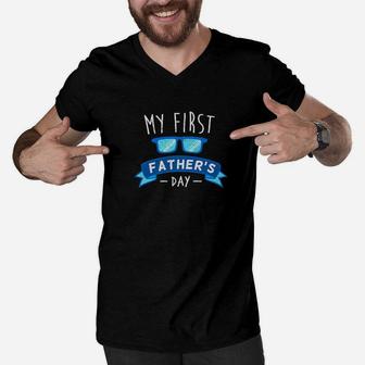 Mens My First Fathers Day Funny Fathers Daddy Gift Premium Men V-Neck Tshirt - Seseable
