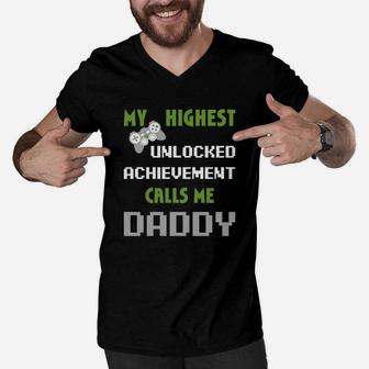 Mens Nerdy Funny Fathers Day Gamer Dad Video Gaming Apparel Men V-Neck Tshirt - Seseable