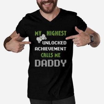 Mens Nerdy Funny Fathers Day Shirt Gamer Dad Video Gaming Apparel Men V-Neck Tshirt - Seseable