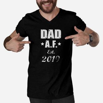Mens New Dads Dad Af Est 2019 Fathers Day Gift Premium Men V-Neck Tshirt - Seseable