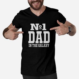 Mens No 1 Dad In The Galaxy Best Gift For Dad Fathers Gift Premium Men V-Neck Tshirt - Seseable