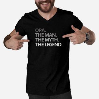 Mens Opa The Man Myth Legend Fathers Day Gift Grandpa Men V-Neck Tshirt