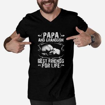 Mens Papa And Grandson Best Friends For Life Best Father Day Gift Men V-Neck Tshirt - Seseable