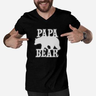 Mens Papa Bear Dad Daddy Father Fathers Day Present Men V-Neck Tshirt - Seseable
