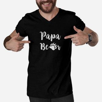Mens Papa Bear Shirt Bear Claw Fathers Day Gift Dad Grandpa Men V-Neck Tshirt - Seseable