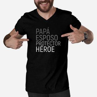Mens Papa Esposo Protector Heroe Fathers Day Men V-Neck Tshirt - Seseable