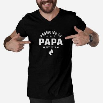 Mens Promoted To Daddy Est 2019 For New Daddy Gift Men V-Neck Tshirt - Seseable