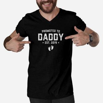 Mens Promoted To Daddy Est 2019 Gift For New Daddy Baby Men V-Neck Tshirt - Seseable