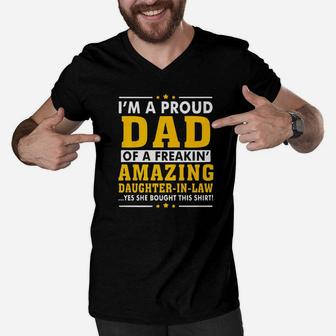 Mens Proud Dad Fathers Day Gift From A Daughterinlaw To Daddy Premium Men V-Neck Tshirt - Seseable