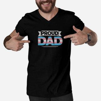 Mens Proud Dad Transgender Lgbt Fathers Day Gifts Men V-Neck Tshirt - Seseable