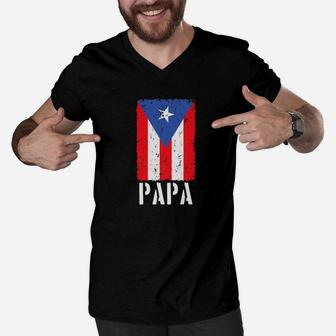Mens Puerto Rican Papa Puerto Rico Flag Men V-Neck Tshirt - Seseable