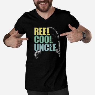 Mens Reel Cool Uncle Fishing Daddy Fathers Day Shirt Men V-Neck Tshirt