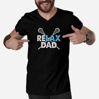 Mens Relax Lacrosse Dad Lax Fathers Day Gift Premium Men V-Neck Tshirt - Seseable