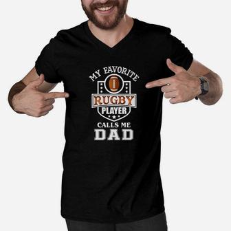 Mens Rugby Dad Shirt Fathers Day Gift Premium Men V-Neck Tshirt - Seseable