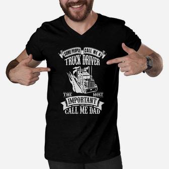 Mens Truck Driver Dad Gift For Fathers Day Trucker T Shirt Men V-Neck Tshirt - Seseable
