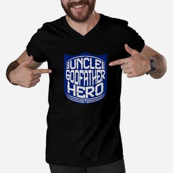 Mens Uncle Godfather Hero Gift From Niece Nephew Men V-Neck Tshirt - Seseable