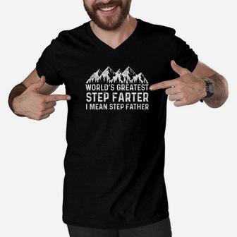 Mens Worlds Greatest Step Farter I Mean Step Father Stepdad Premium Men V-Neck Tshirt - Seseable