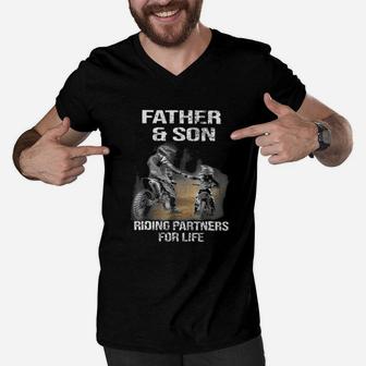 Motocross Father And Son, dad birthday gifts Men V-Neck Tshirt - Seseable