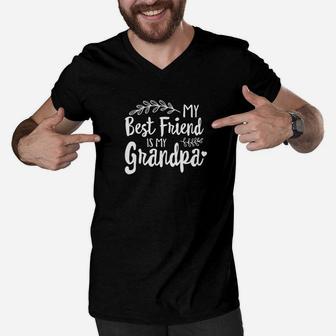 My Best Friend Is My Grandpa For Fathers Daddy Premium Men V-Neck Tshirt - Seseable