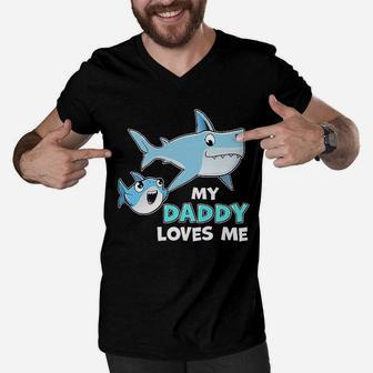 My Daddy Loves Me With Cute Sharks Men V-Neck Tshirt - Seseable