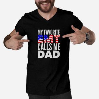 My Favorite Emt Calls Me Dad Proud Emt Dad Shirt Father Gift Men V-Neck Tshirt - Seseable