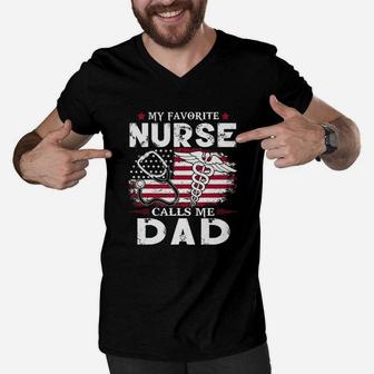 My Favorite Nurse Calls Me Dad Father Day American Flag Shirt Men V-Neck Tshirt - Seseable
